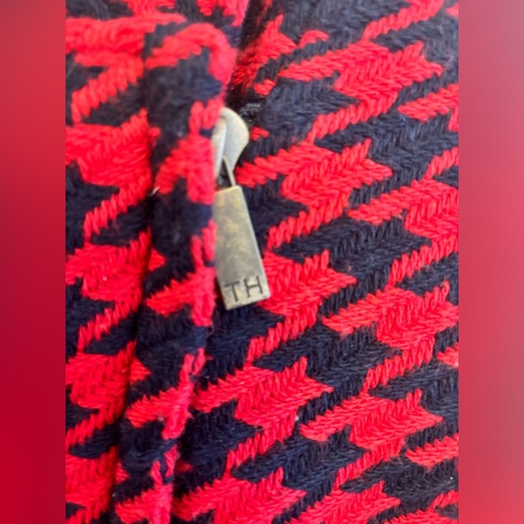 TOMMY HILFIGER Red & Navy Houndstooth Moto Jacket EUC women’s size 6 - Picture 4 of 10